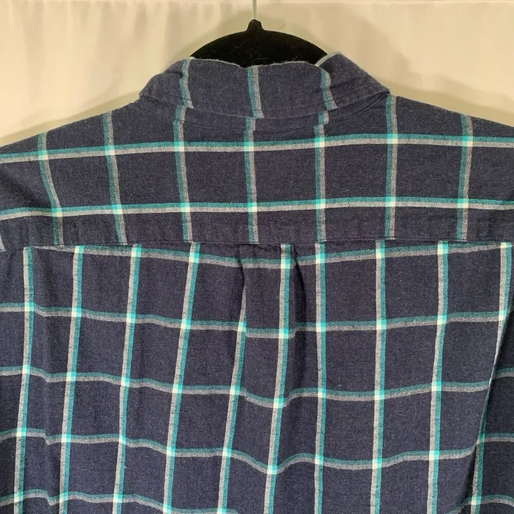 J. Crew Brushed Twill Shirt Men's Large Blue Plaid Flannel Button Up Long Sleeve